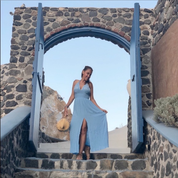 SKY BLUE EMBROIDERED MAXI DRESS (D1) - Picture 4 of 5